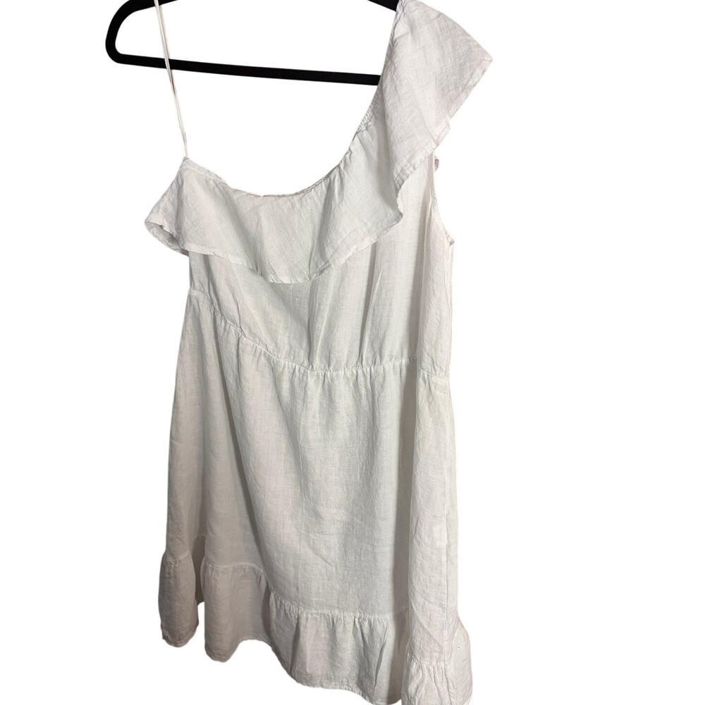 Valentina Naldi Made in Italy 100% Linen One Shoulder Dress White Ruffle Hem M